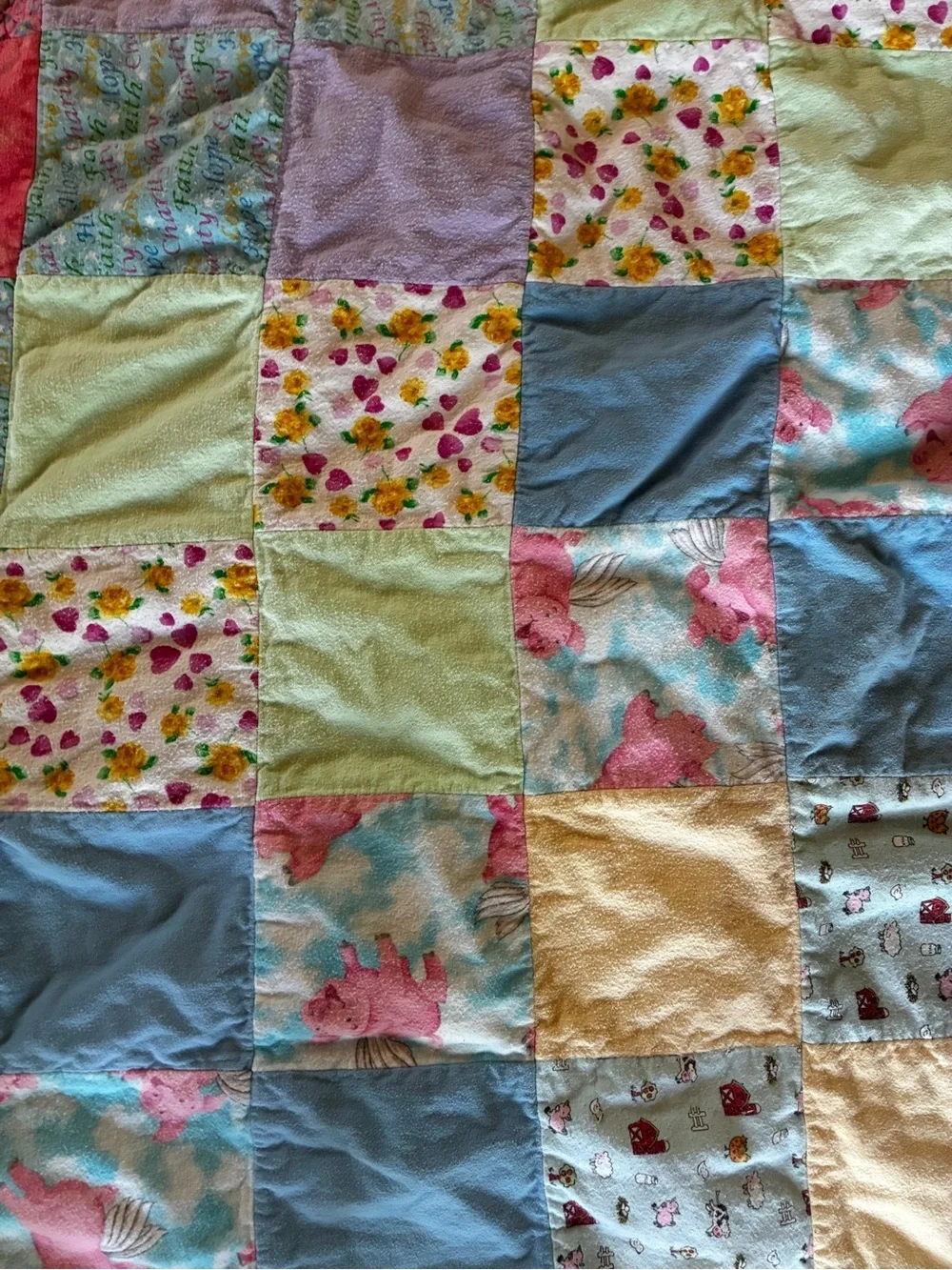 Handmade Charlotte’s Web Inspired Rag Quilt Throw 59x63 Pastel - Stain